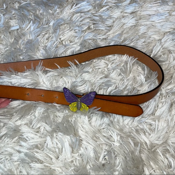 90s Style Purple Yellow Butterfly Belt Italian Leather - Picture 5 of 11